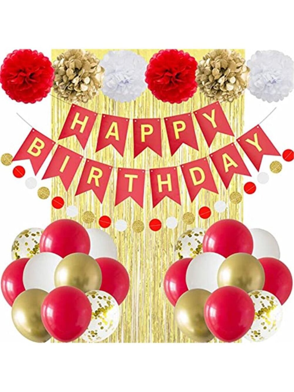 Happy Birthday Banner Backdrop Set Decorations Red Gold Balloon Party Kit